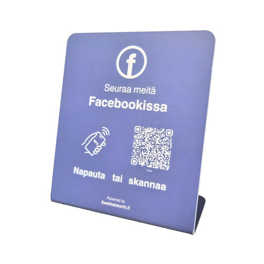 Facebook-kyltti pöytätelineessä valmiina kasvattamaan seuraajia