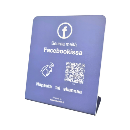 Facebook-kyltti pöytätelineessä valmiina kasvattamaan seuraajia