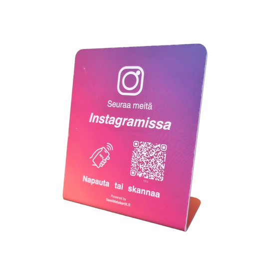 Instagram-kyltti pöytätelineessä valmiina kasvattamaan seuraajia